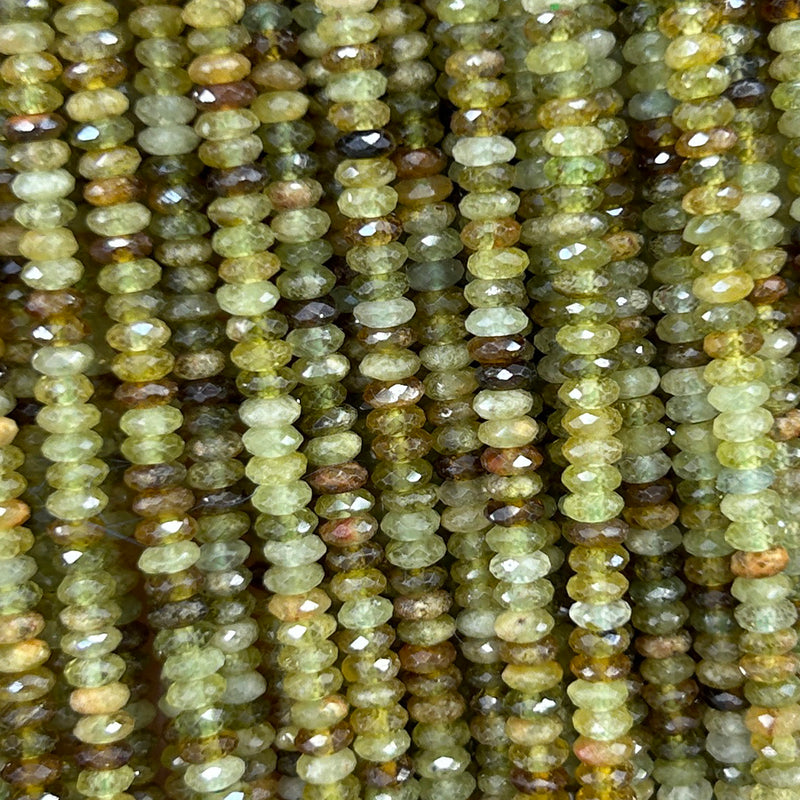 Green Garnet Rondelle Faceted Beads 15''