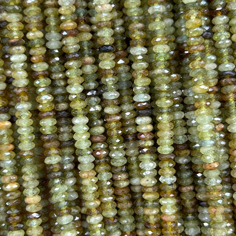 Green Garnet Rondelle Faceted Beads 15''