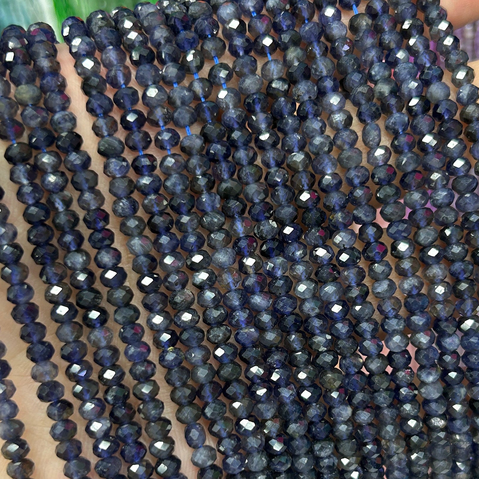Iolite facetslebne rondelleperler 2x3mm 3x4mm 15''