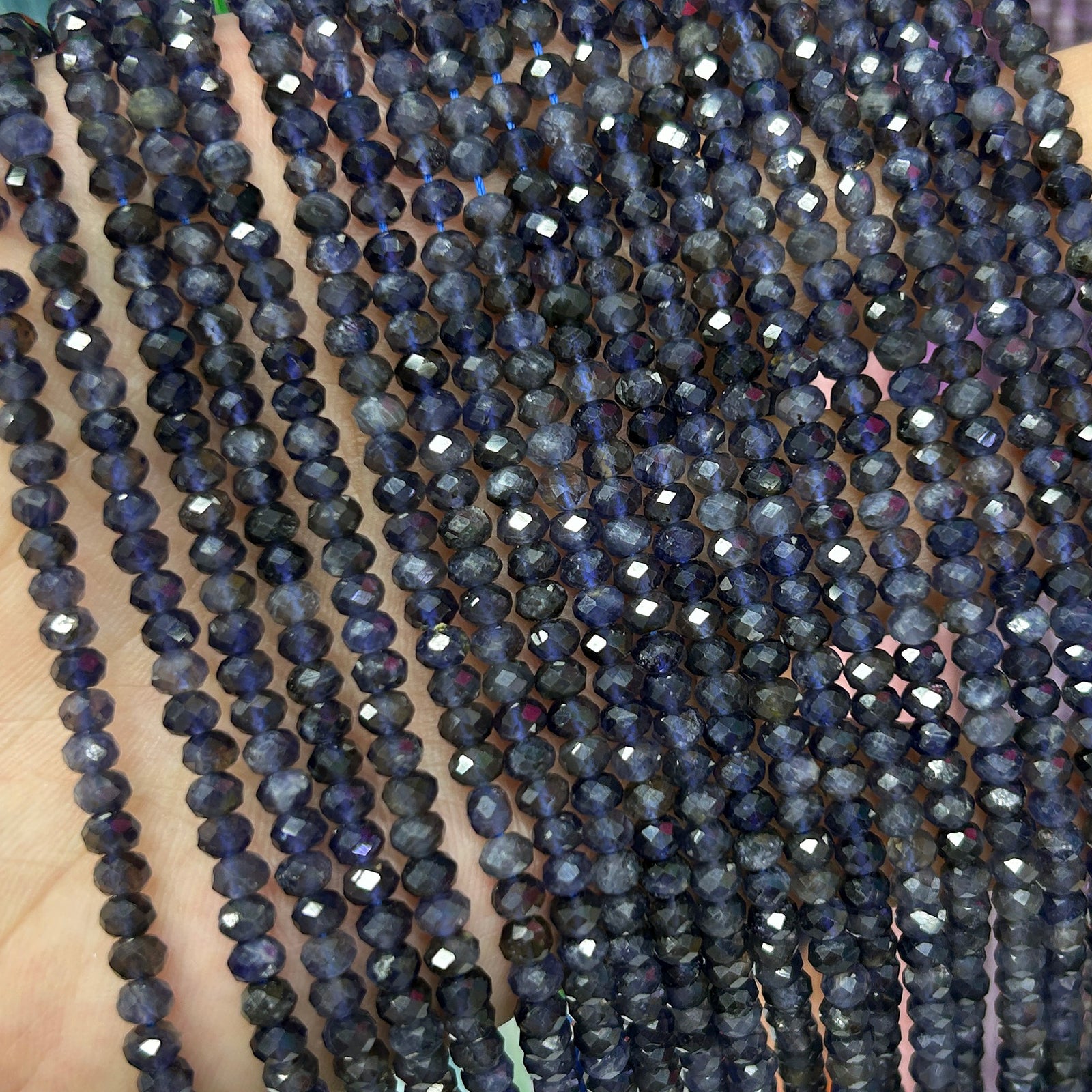 Iolite facetslebne rondelleperler 2x3mm 3x4mm 15''