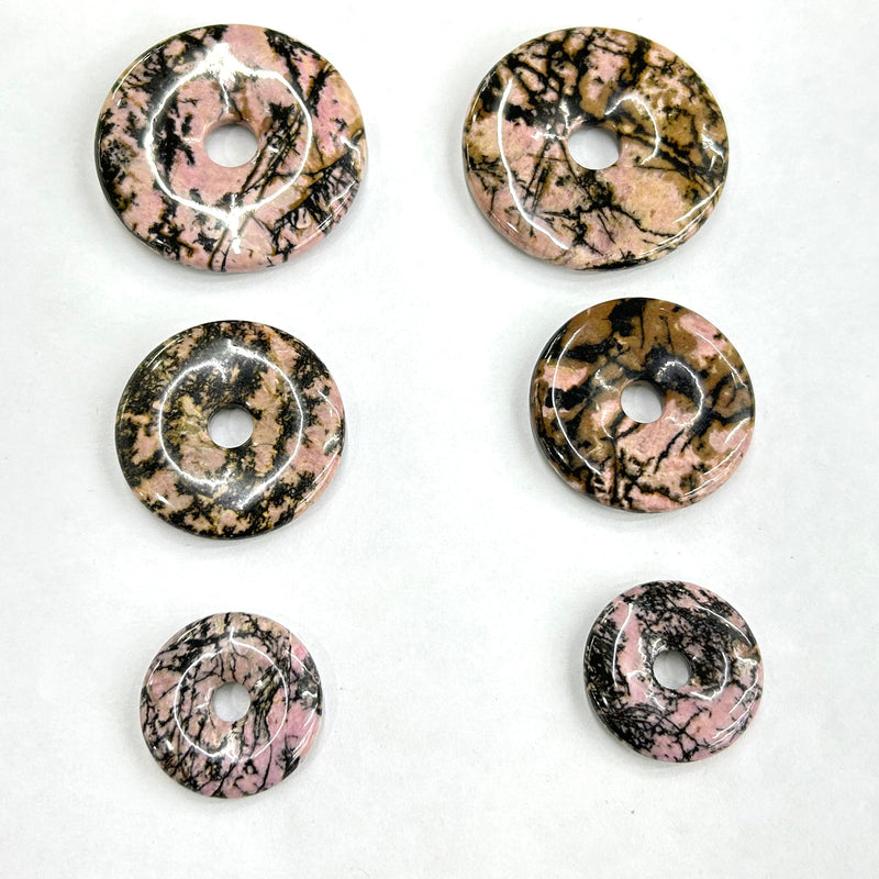Black Rhodonite Donut Beads 30mm 40mm 50mm 1pc