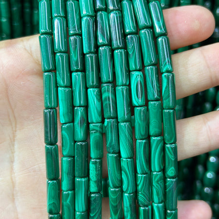 Perles tubulaires en malachite véritable 4x13 mm 15''