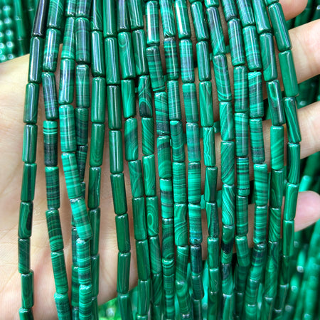 Perles tubulaires en malachite véritable 4x13 mm 15''