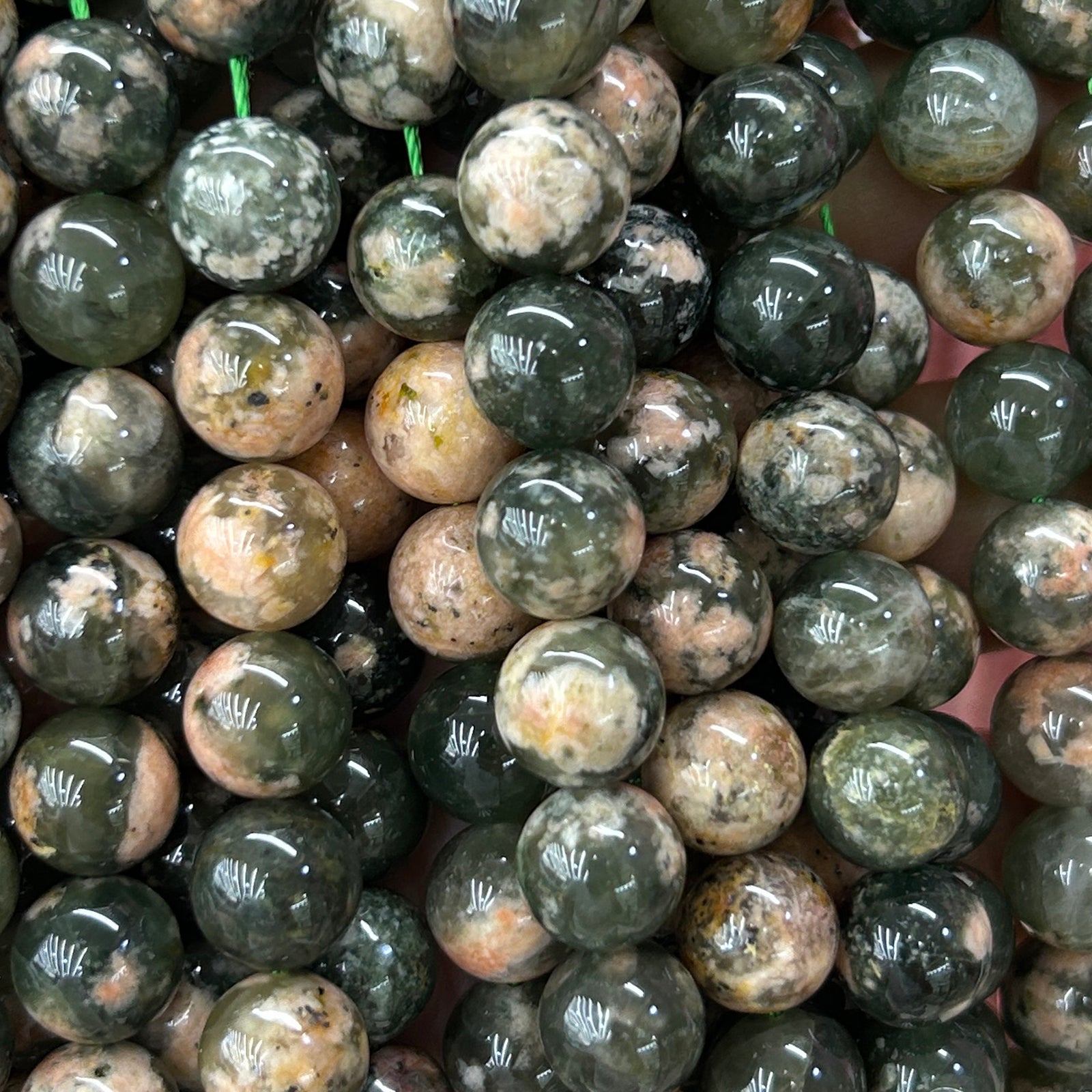 Green Blossom Agate Beads 6mm 8mm 10mm 15''