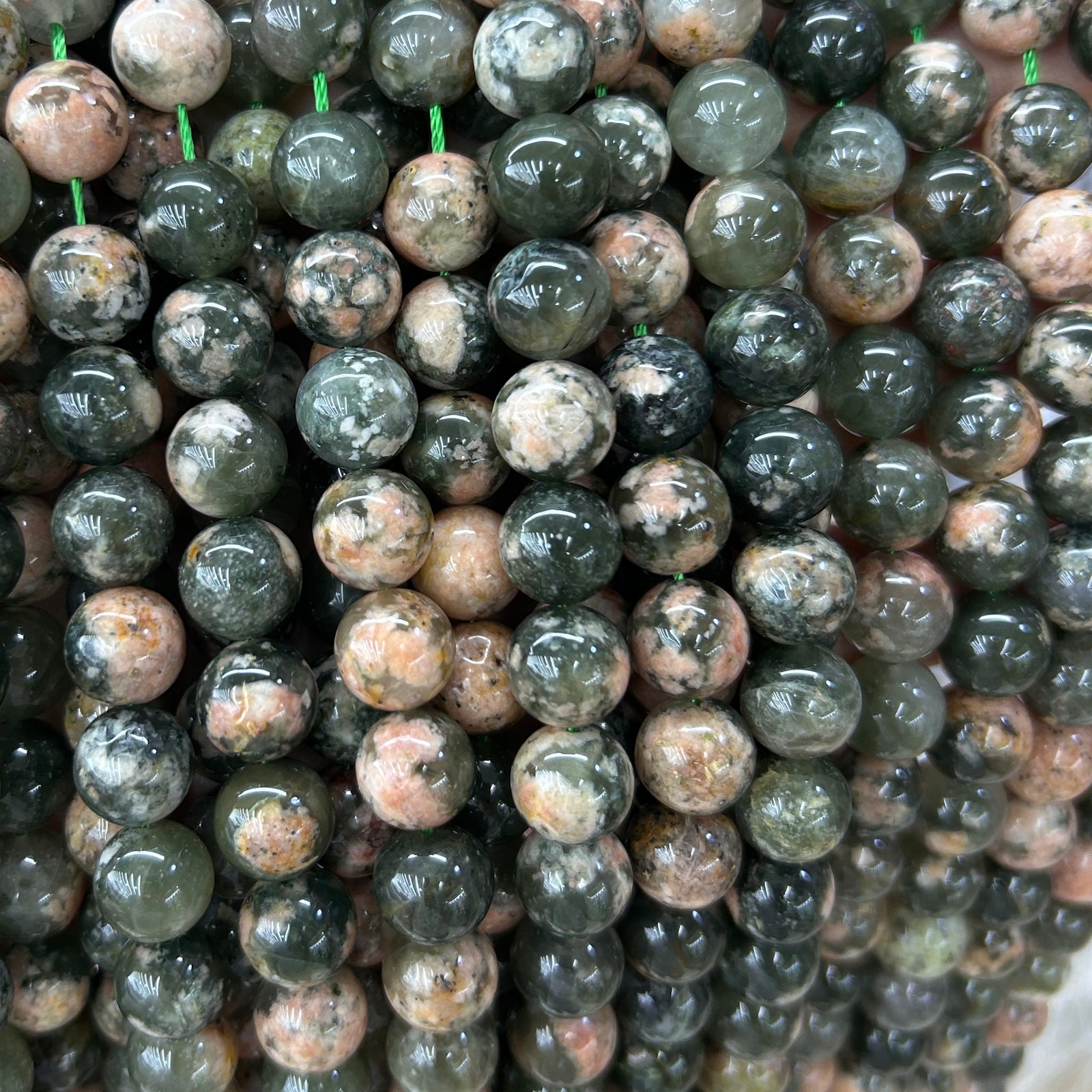 Green Blossom Agate Beads 6mm 8mm 10mm 15''