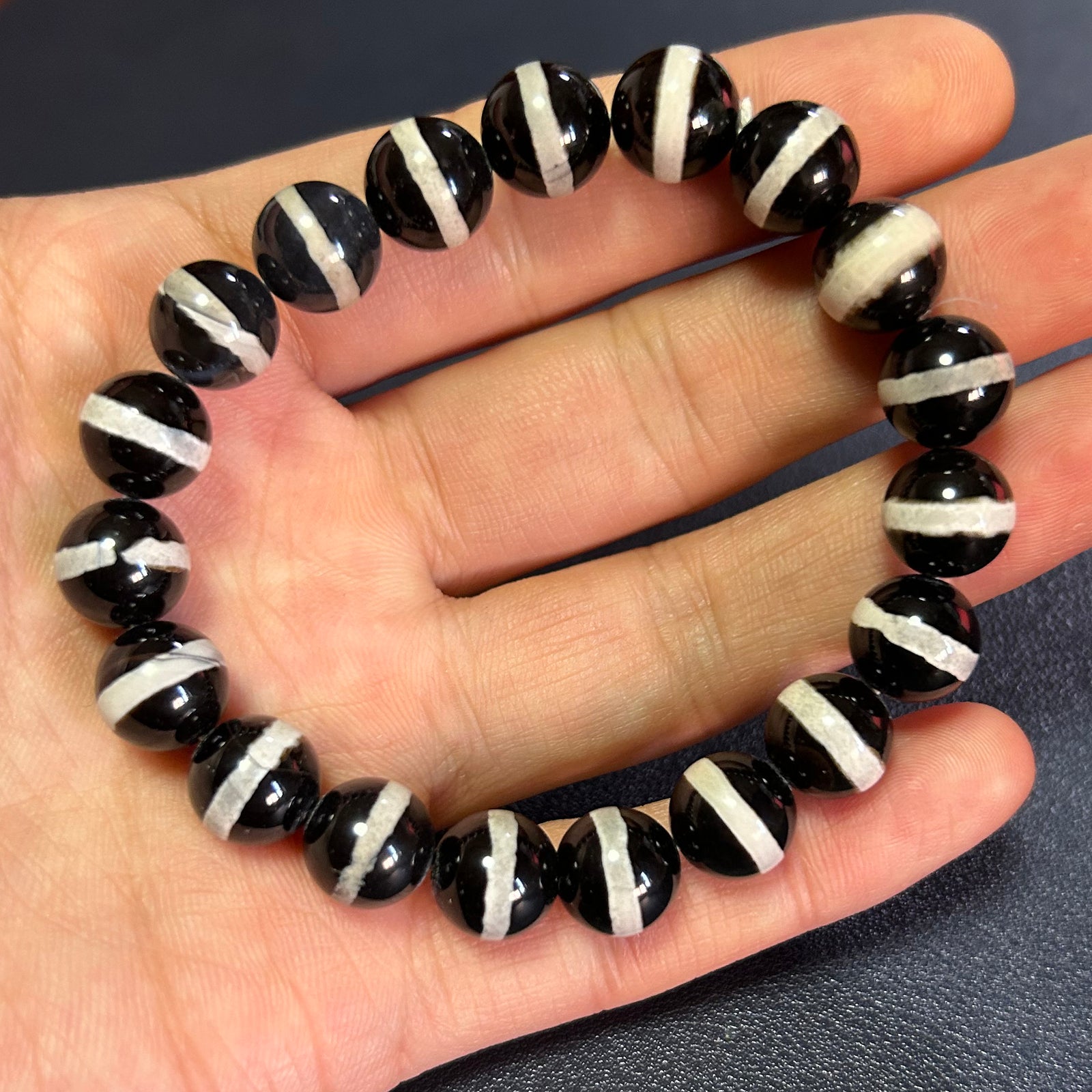 White Striped Onyx Bracelets 8''