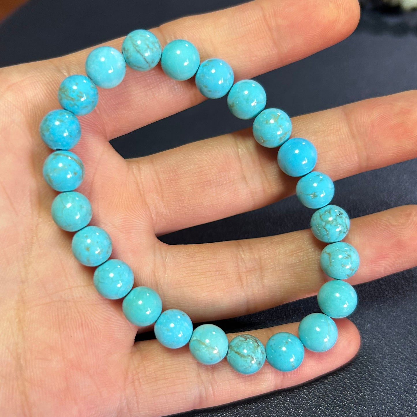 Blue Turquoise Beads Bracelet 8''