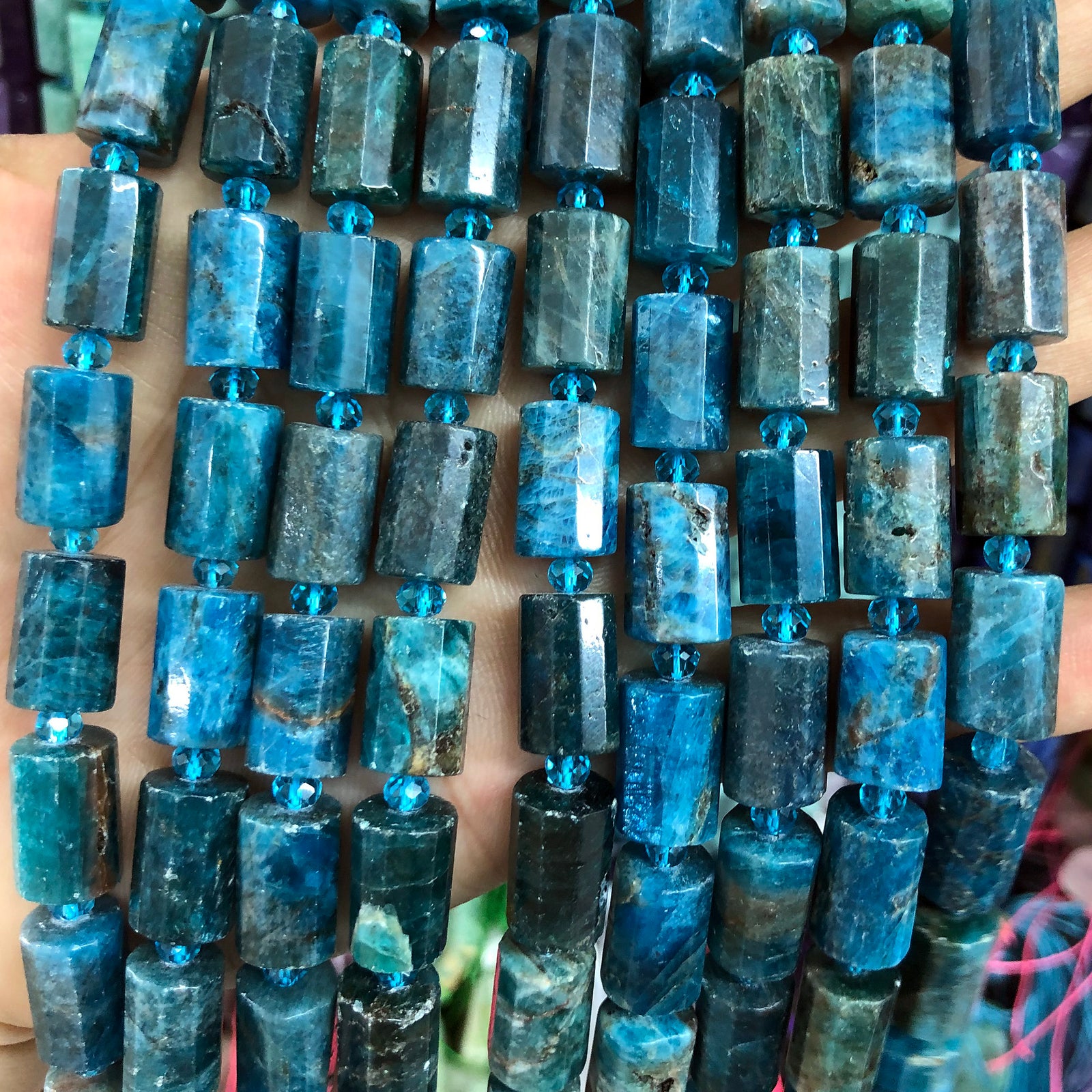 Apatite Tube Faceted Beads 10x14mm 15''