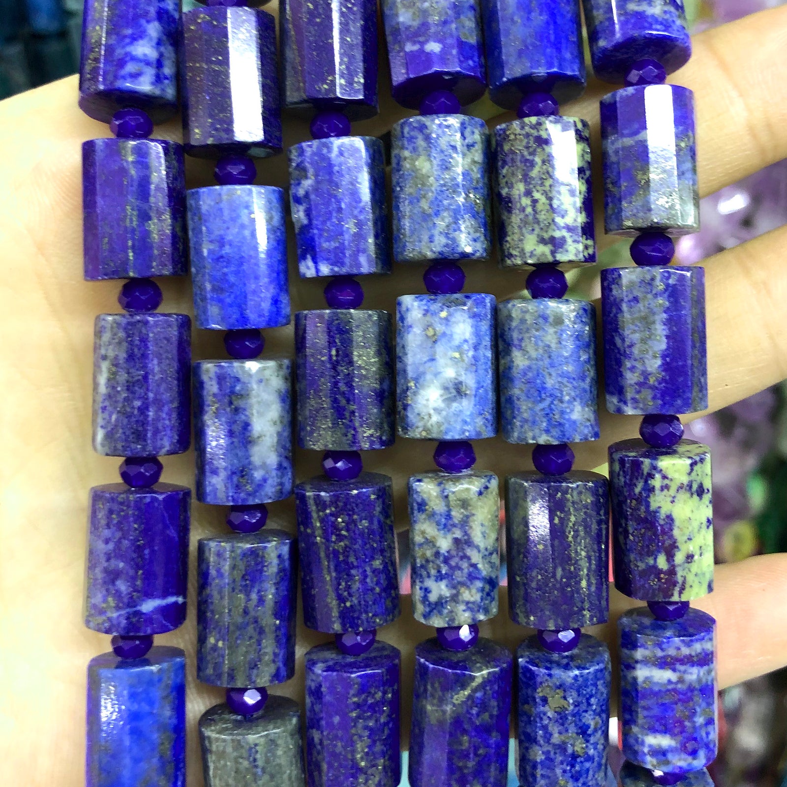 Lapis Lazuli Tube Faceted Beads 10x14mm 15''