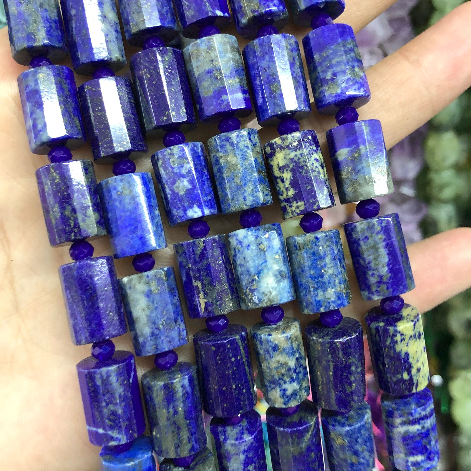Lapis Lazuli Tube Faceted Beads 10x14mm 15''