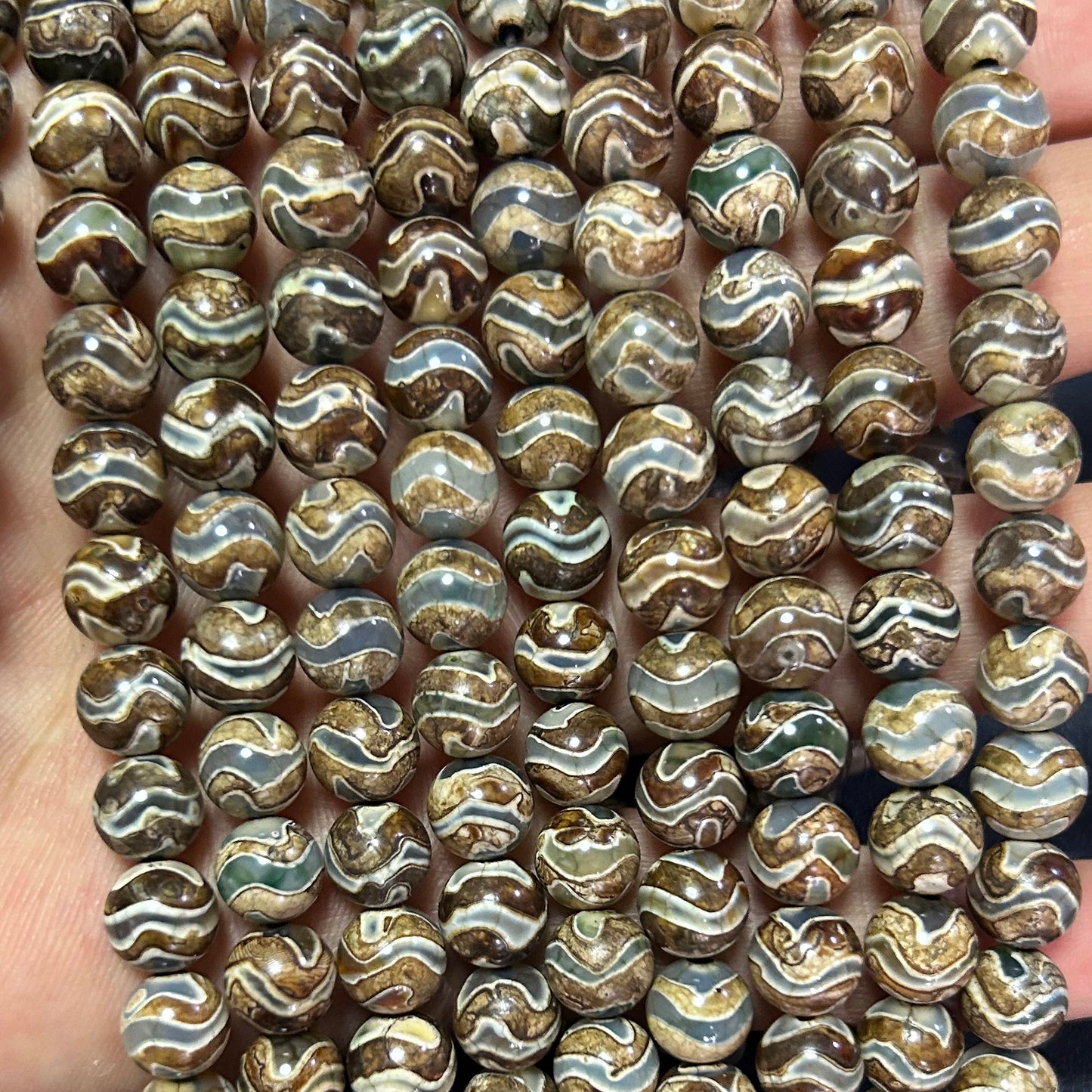 Tibetansk Dzi, Dzi Agat, Naturlig Ædelsten, Rund Sten 8mm 10mm 15''