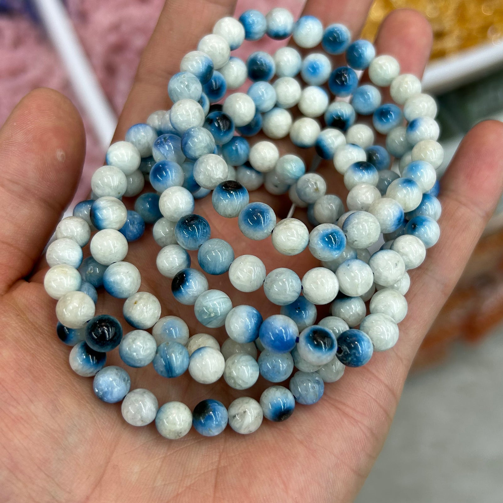 Blå is-gletsjerit armbånd 7,5''