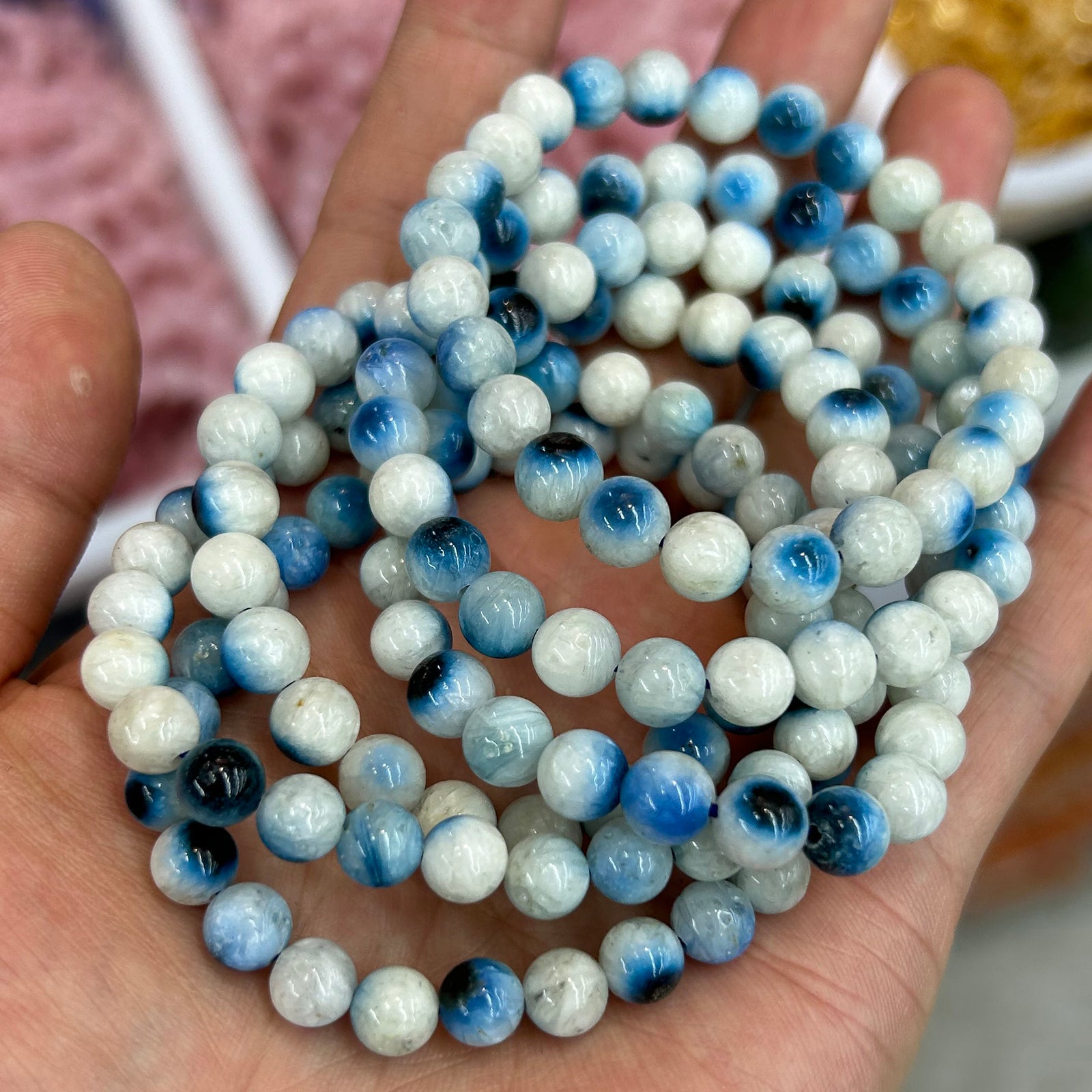 Blå is-gletsjerit armbånd 7,5''