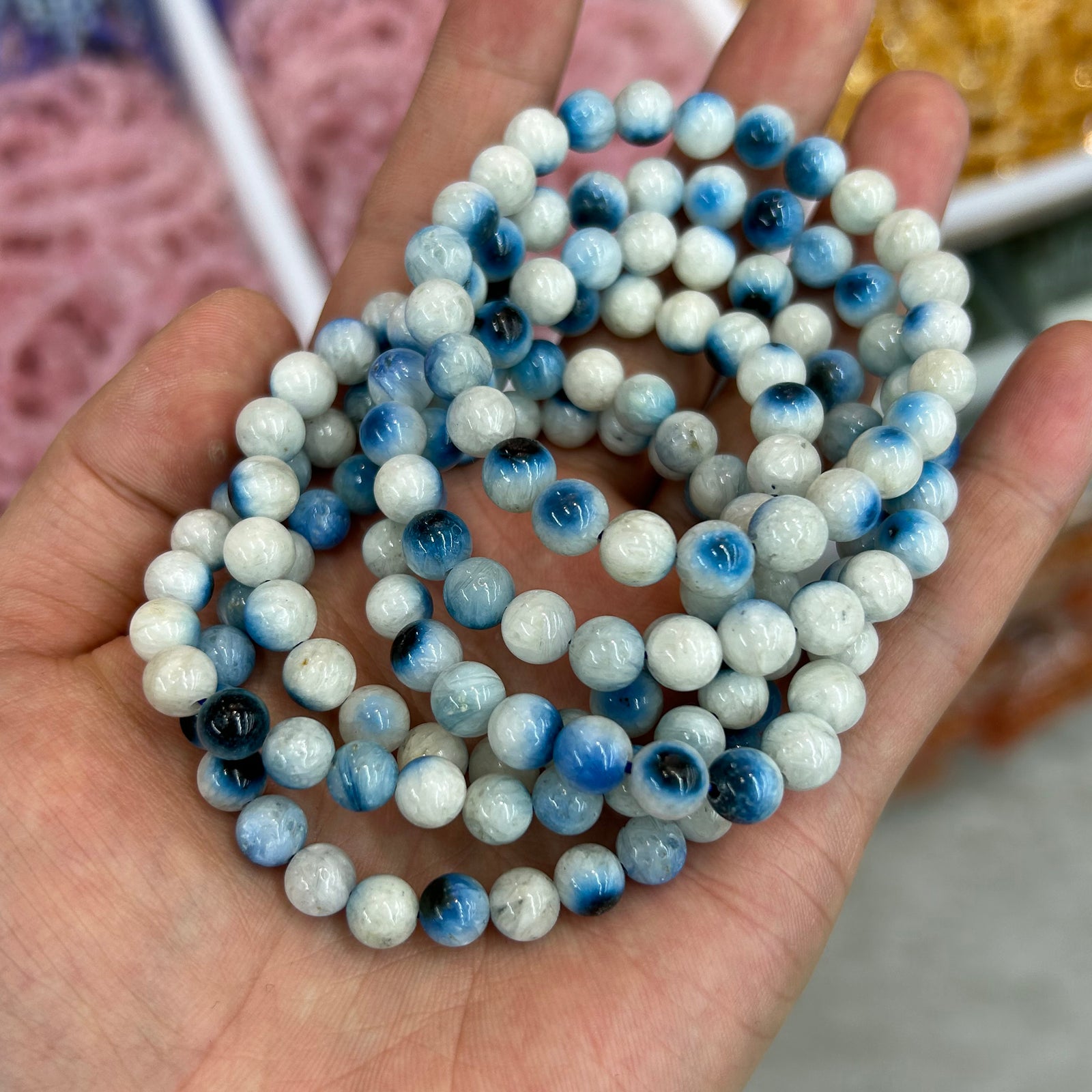 Blå is-gletsjerit armbånd 7,5''