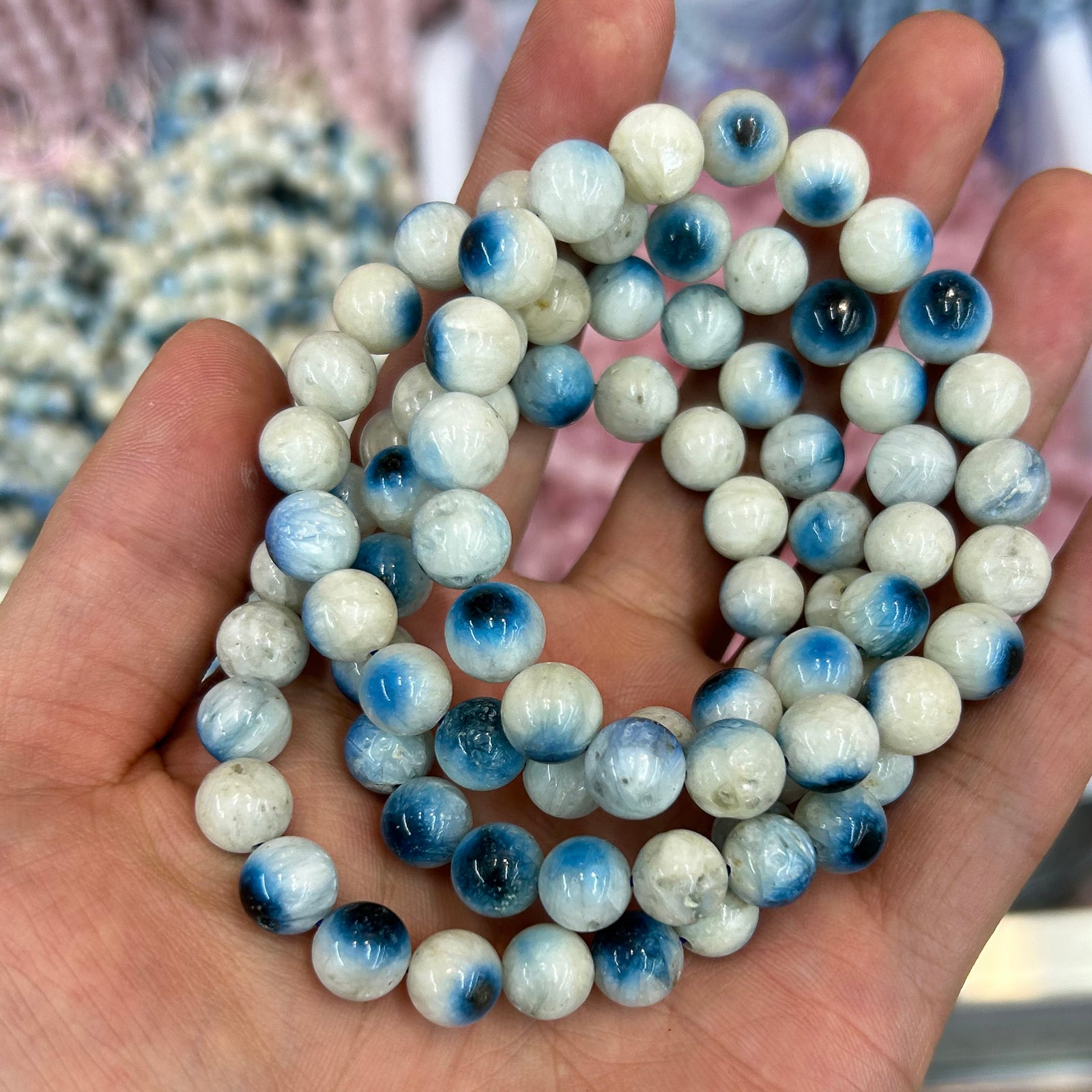 Blå is-gletsjerit armbånd 7,5''