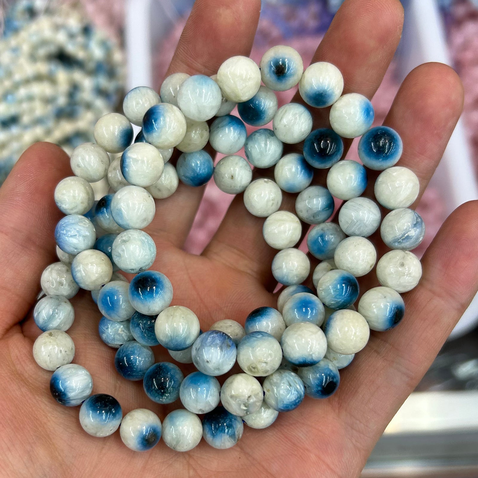 Blå is-gletsjerit armbånd 7,5''