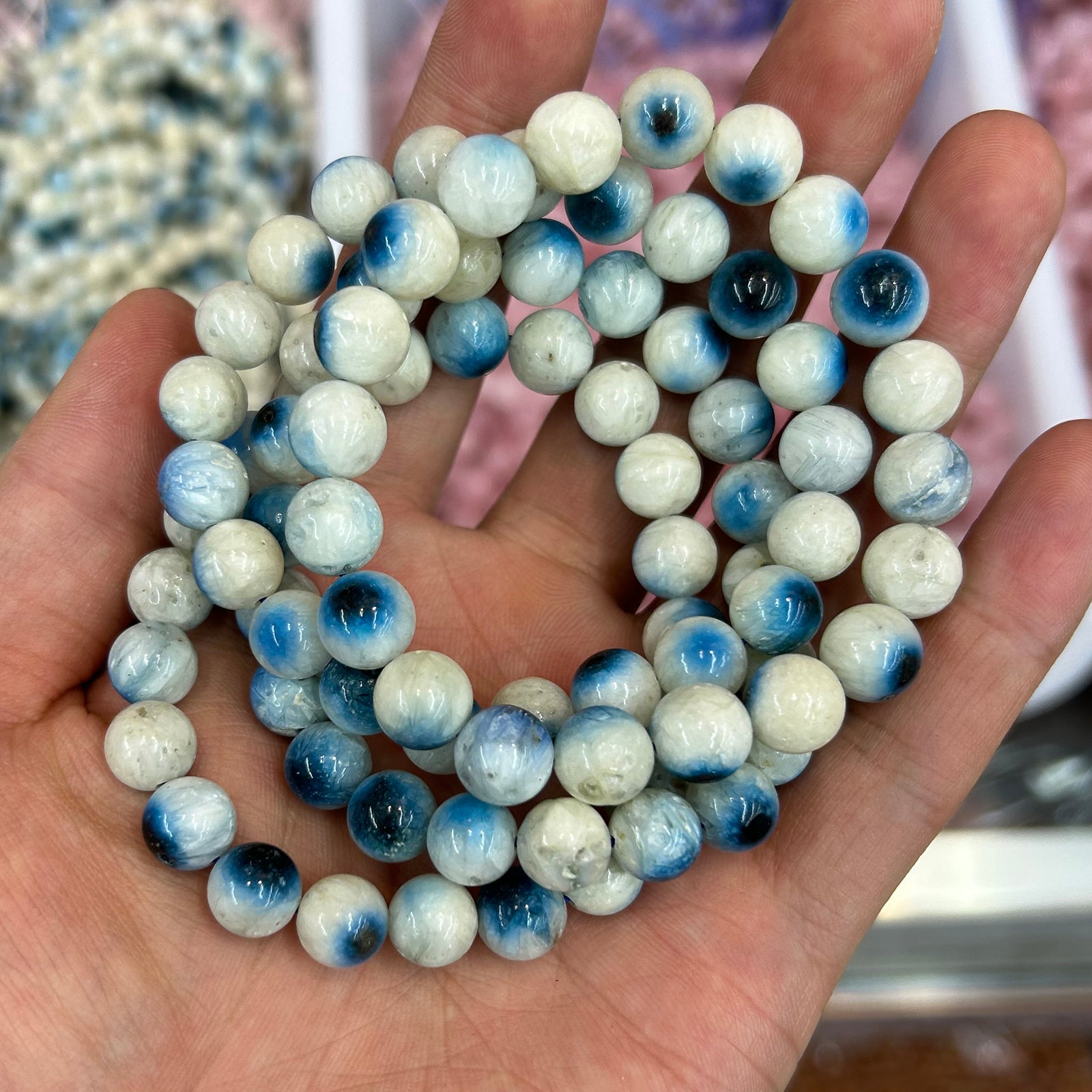 Blå is-gletsjerit armbånd 7,5''