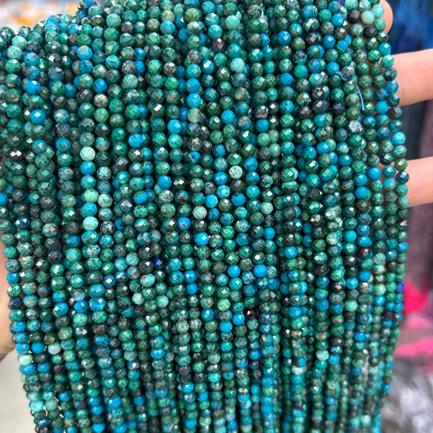 Chrysocolla facetteret, naturlig ædelsten, rund sten 2mm 3mm 4mm 15''