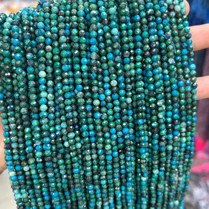 Chrysocolla facetteret, naturlig ædelsten, rund sten 2mm 3mm 4mm 15''
