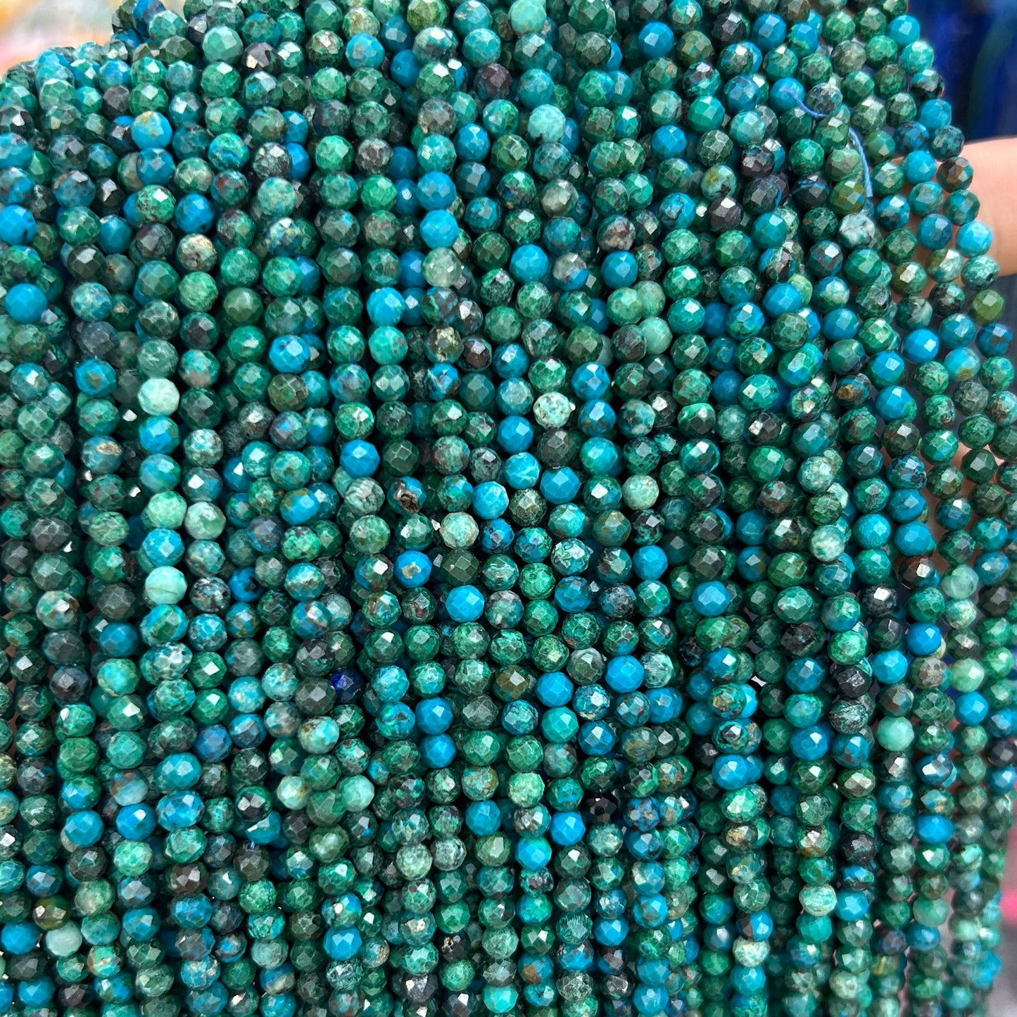 Chrysocolla facetteret, naturlig ædelsten, rund sten 2mm 3mm 4mm 15''