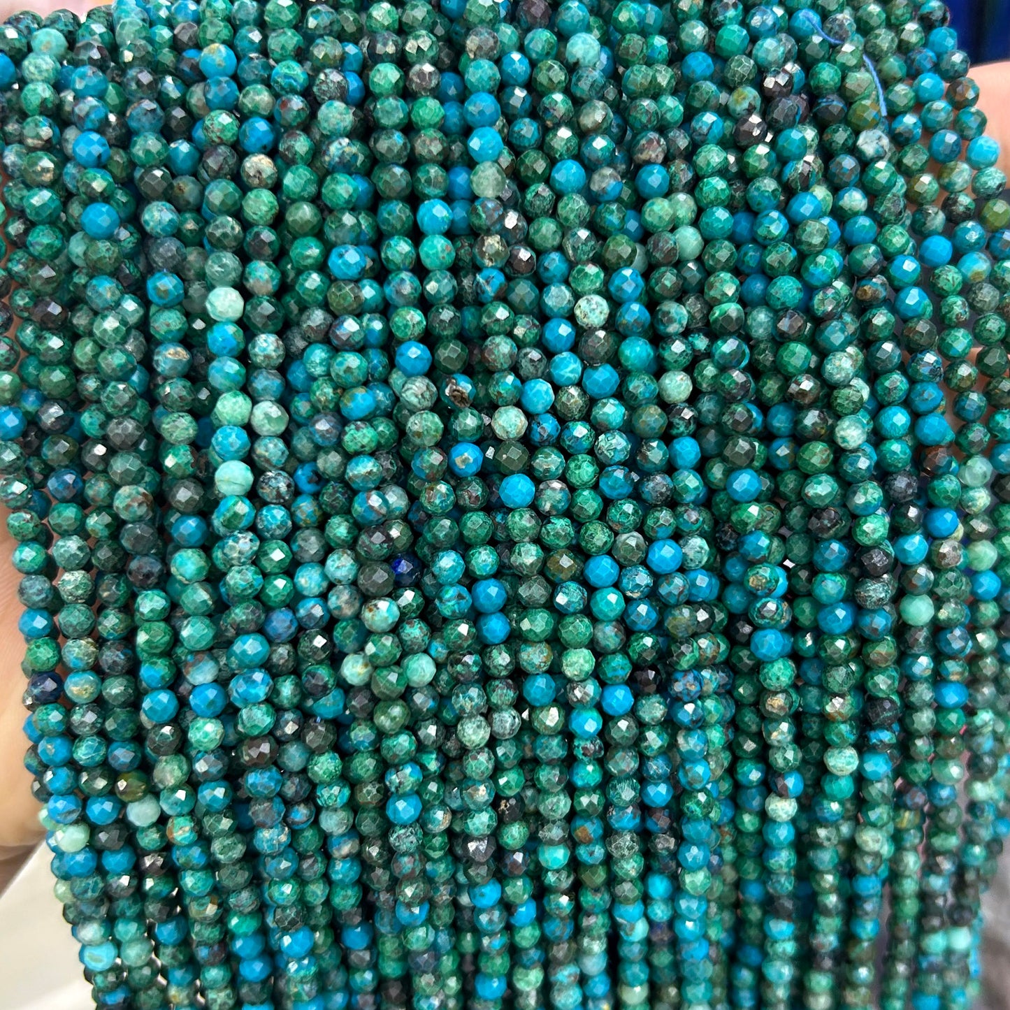 Chrysocolla facetteret, naturlig ædelsten, rund sten 2mm 3mm 4mm 15''