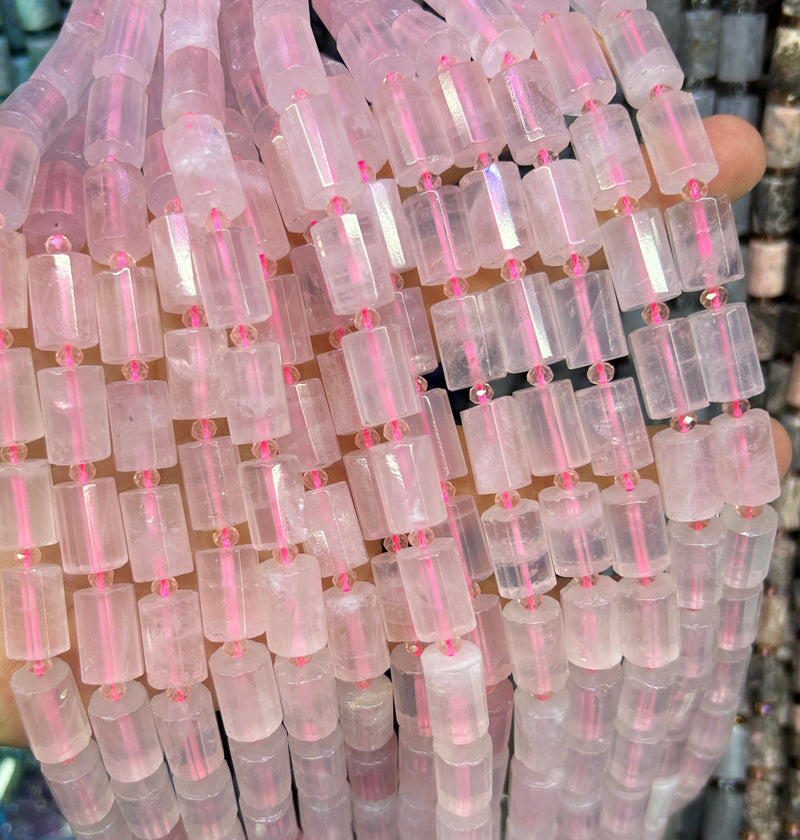 Krystalkvarts rør facetperler 10x14mm 22 stk