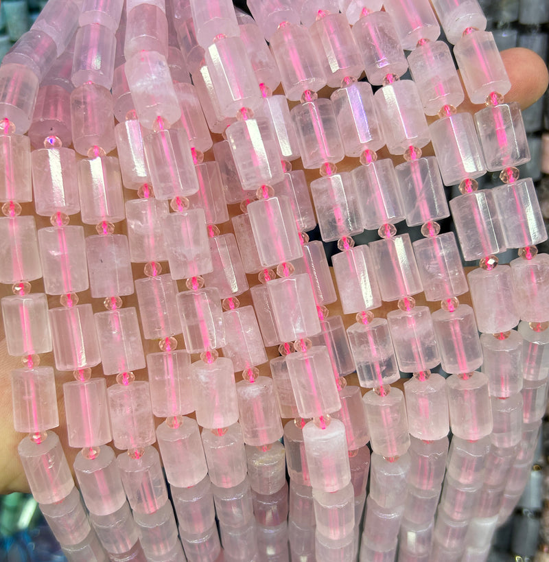 Krystalkvarts rør facetperler 10x14mm 22 stk