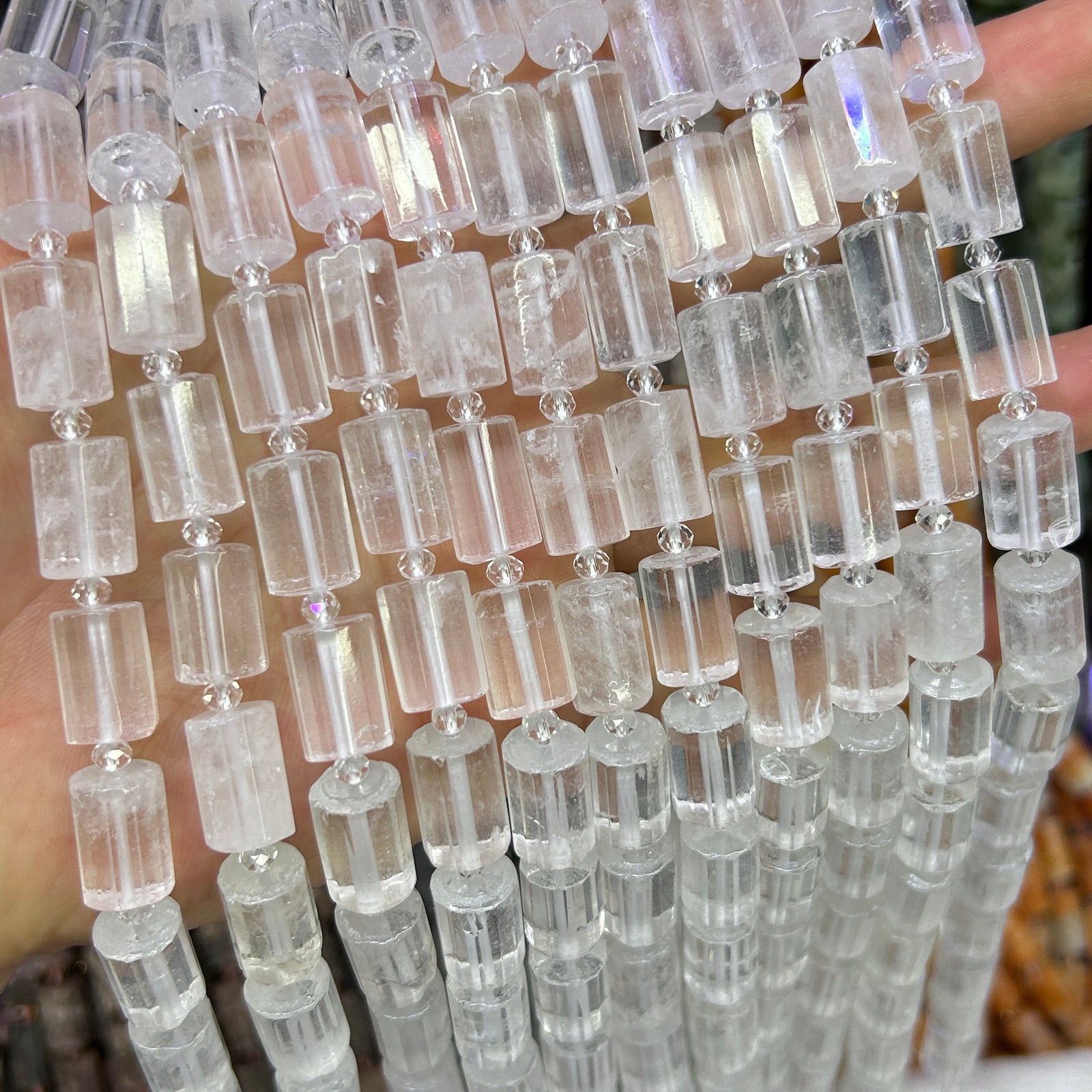 Perles à facettes en tube de cristal de quartz 10 x 14 mm, 22 pièces