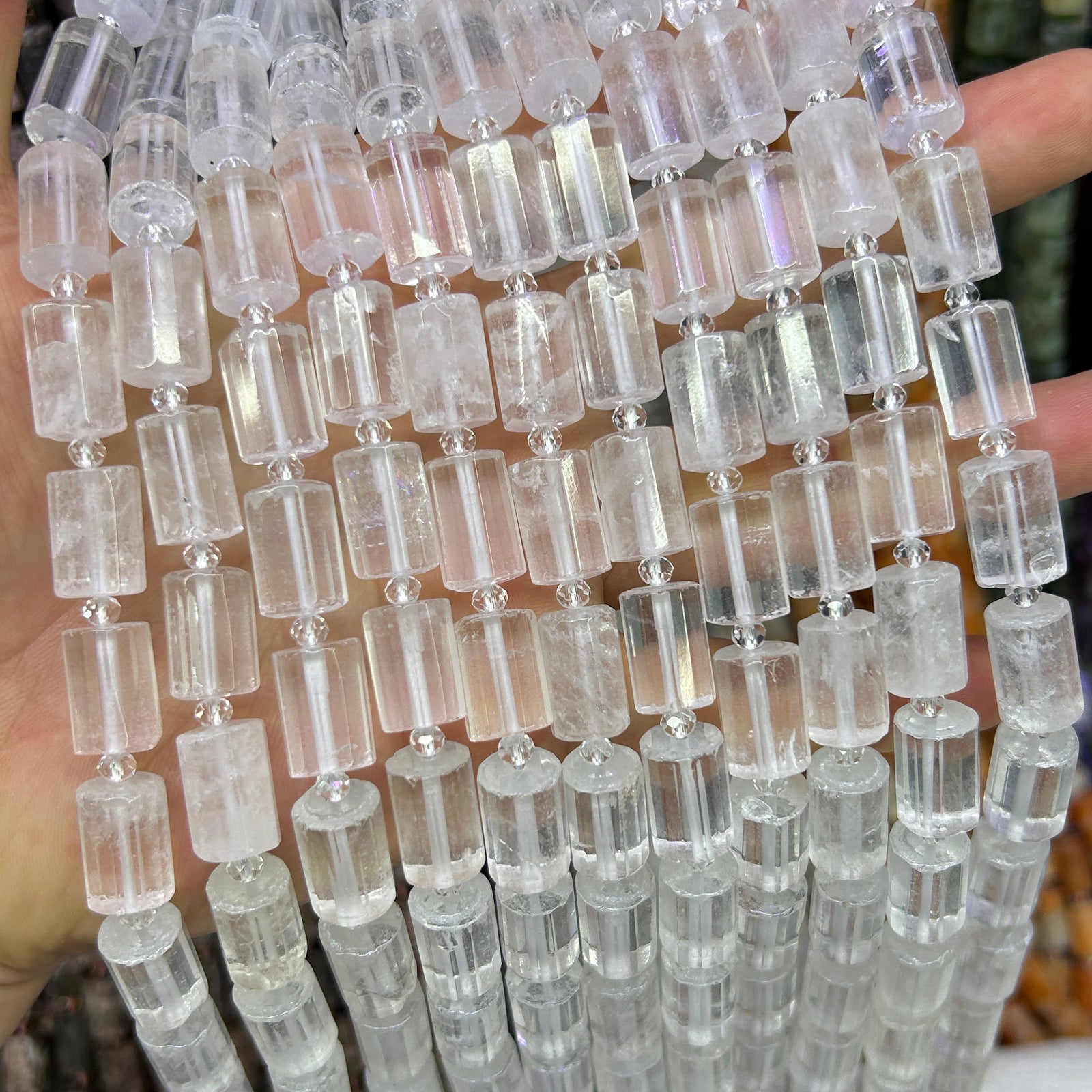 Perles à facettes en tube de cristal de quartz 10 x 14 mm, 22 pièces