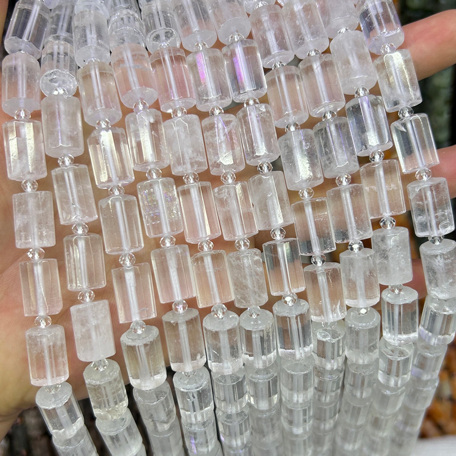 Perles à facettes en tube de cristal de quartz 10 x 14 mm, 22 pièces