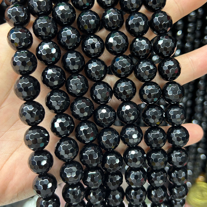 Black Onyx Faceted Beads Natural Gemstone Beads  4mm 6mm 8mm 10mm 12mm 14mm 15''