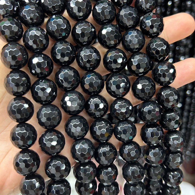 Black Onyx Faceted Beads Natural Gemstone Beads  4mm 6mm 8mm 10mm 12mm 14mm 15''