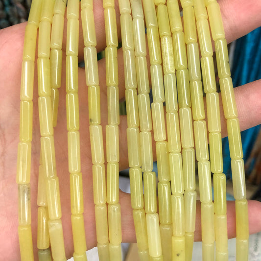 Lemon Jade Tube Beads 4x13mm
