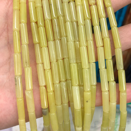 Lemon Jade Tube Beads 4x13mm