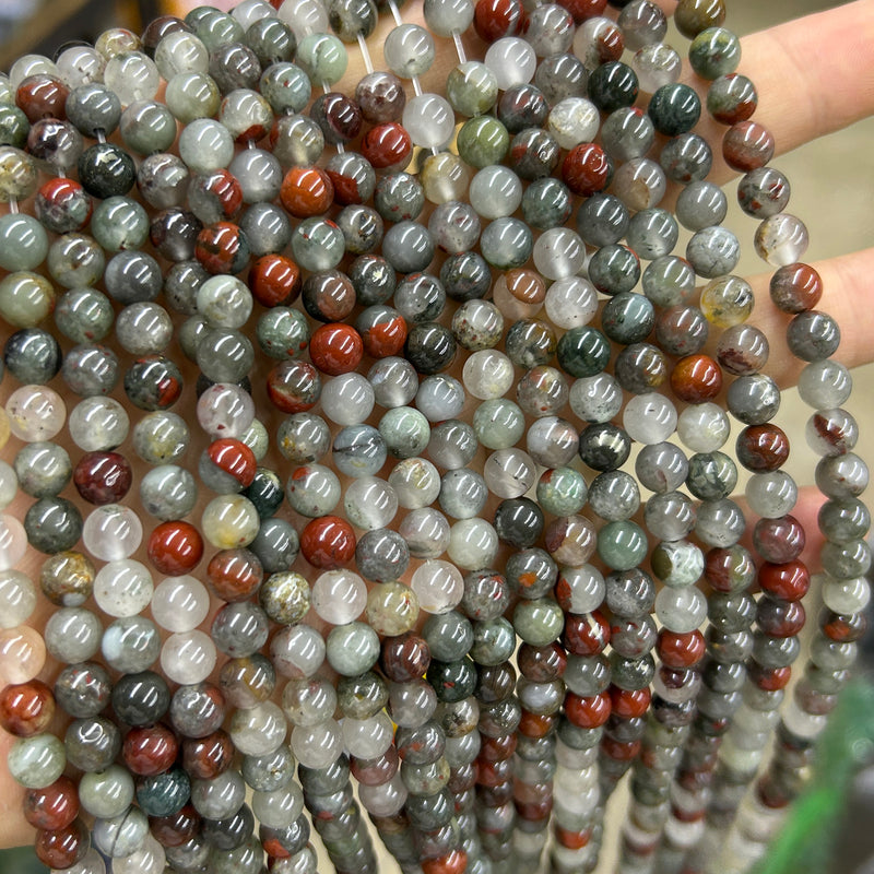 Perles de pierre de sang africaine 4 mm 6 mm 8 mm 10 mm 12 mm 15''