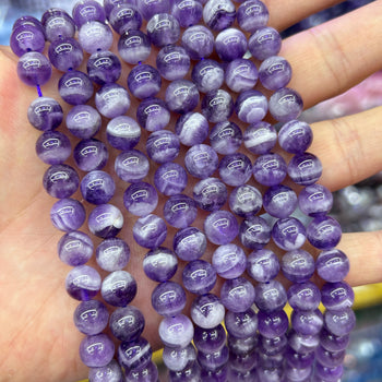 Purple White Amethyst 6mm 8mm 10mm 12mm 15''