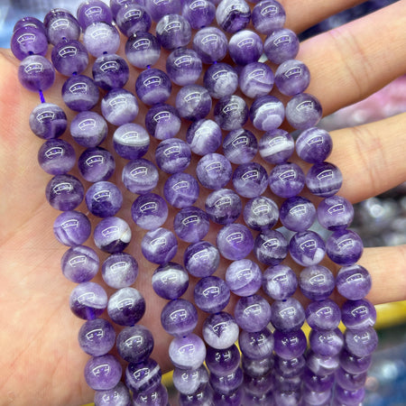 Purple White Amethyst 6mm 8mm 10mm 12mm 15''