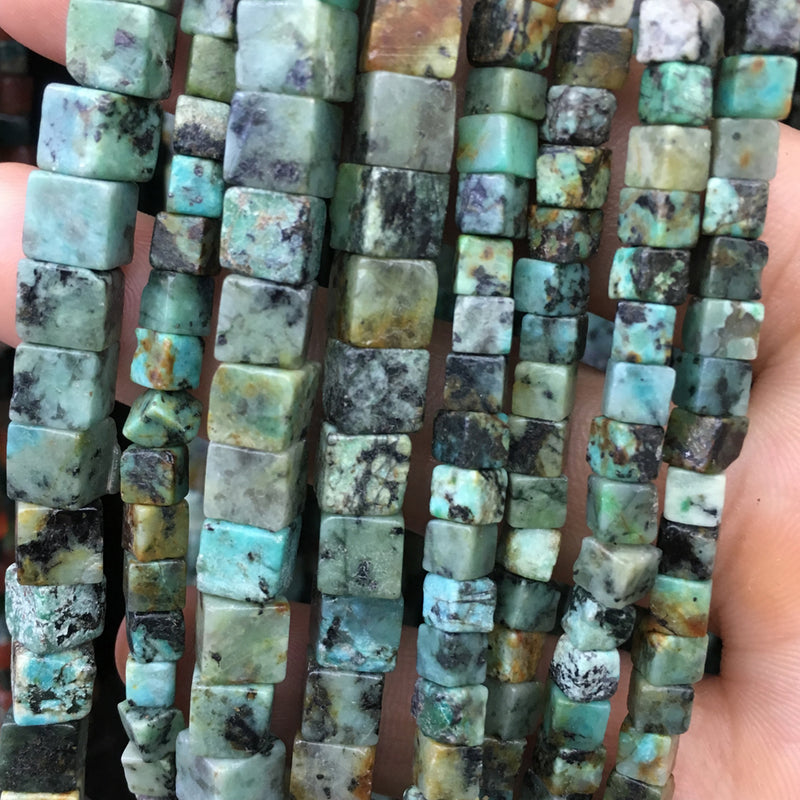 African Turquoise Cube Stone Beads 4mm 6mm 15''