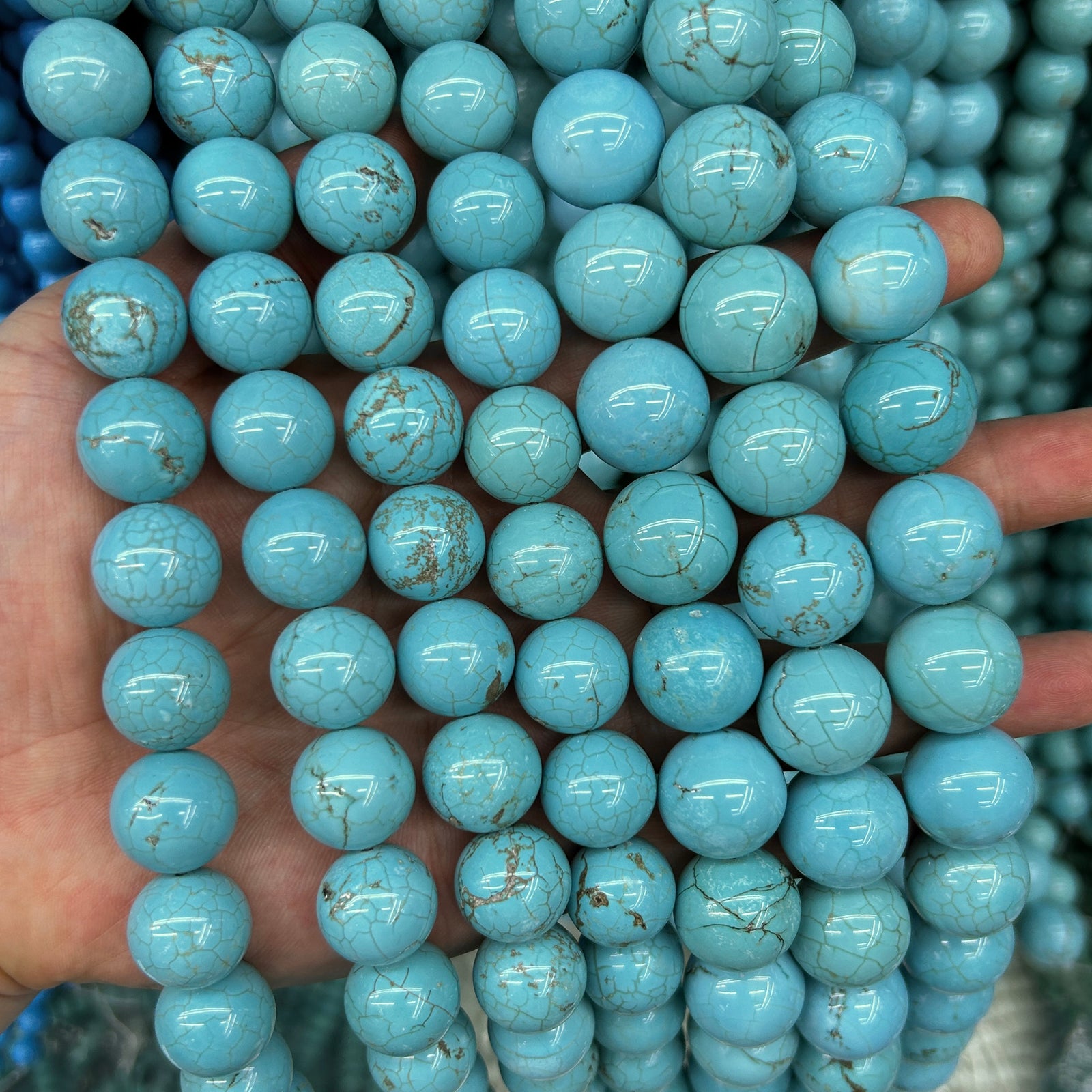 Blå turkise stenperler 4 mm 6 mm 8 mm 10 mm 12 mm 15''