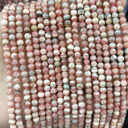 Rhodochrosit, Naturlig Ædelsten, Rund Rødstribet Rhodochrositsten 4mm 6mm 7mm 8mm 10mm