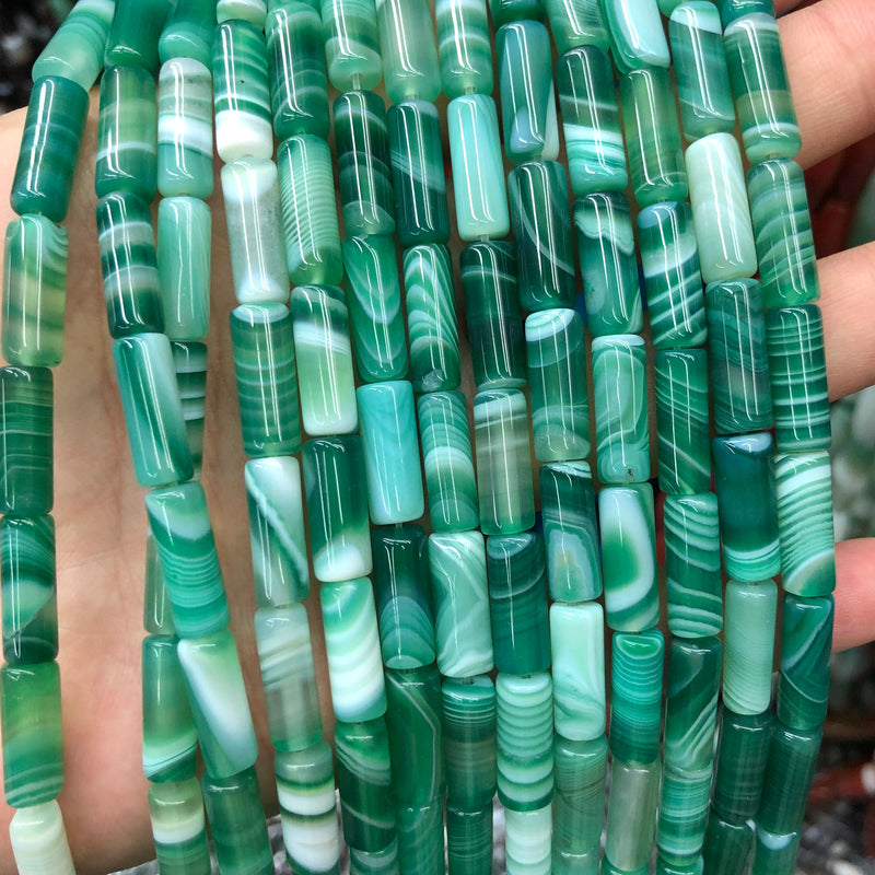 Green Agate Tube Beads 6x16mm 15''