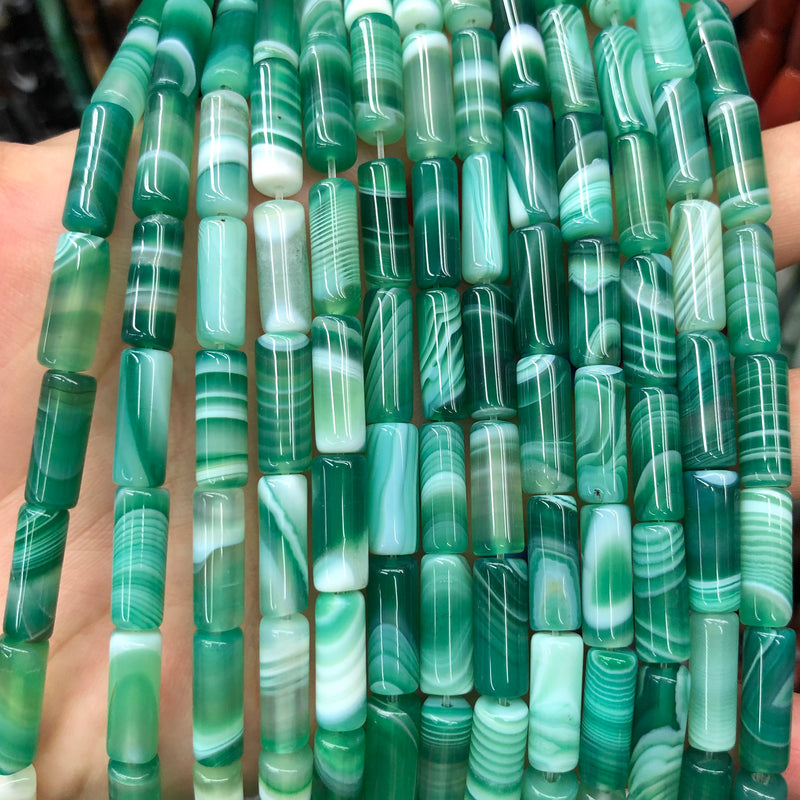 Green Agate Tube Beads 6x16mm 15''