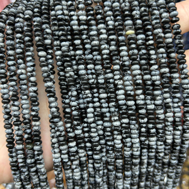 Snowflake Obsidian Rondelle Beads 15''