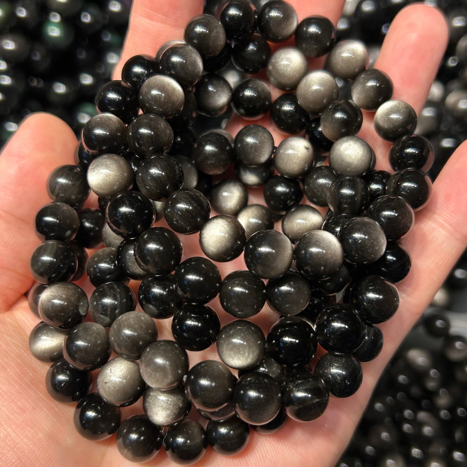 Sølv Obsidian Armbånd 8''