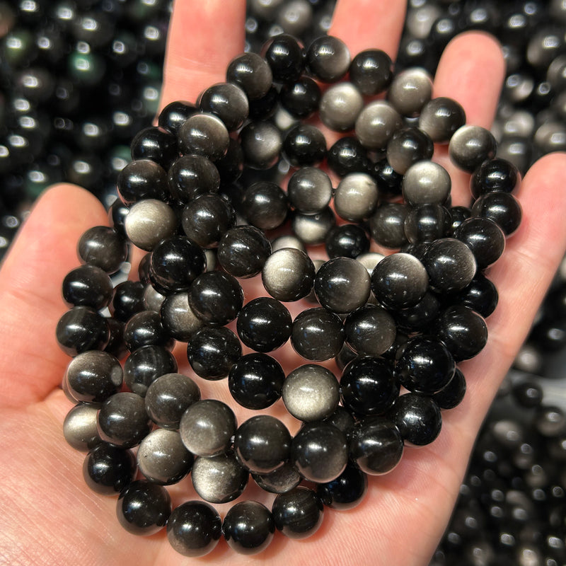 Sølv Obsidian Armbånd 8''