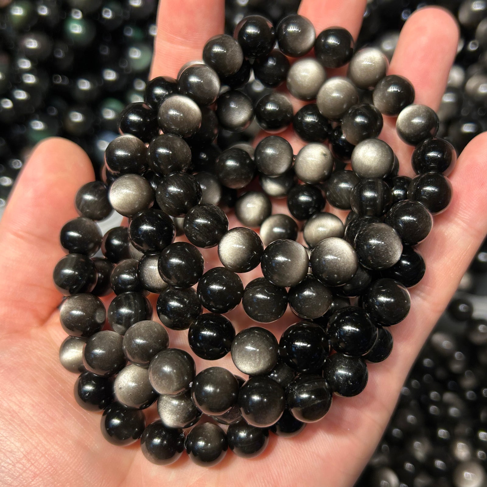 Sølv Obsidian Armbånd 8''