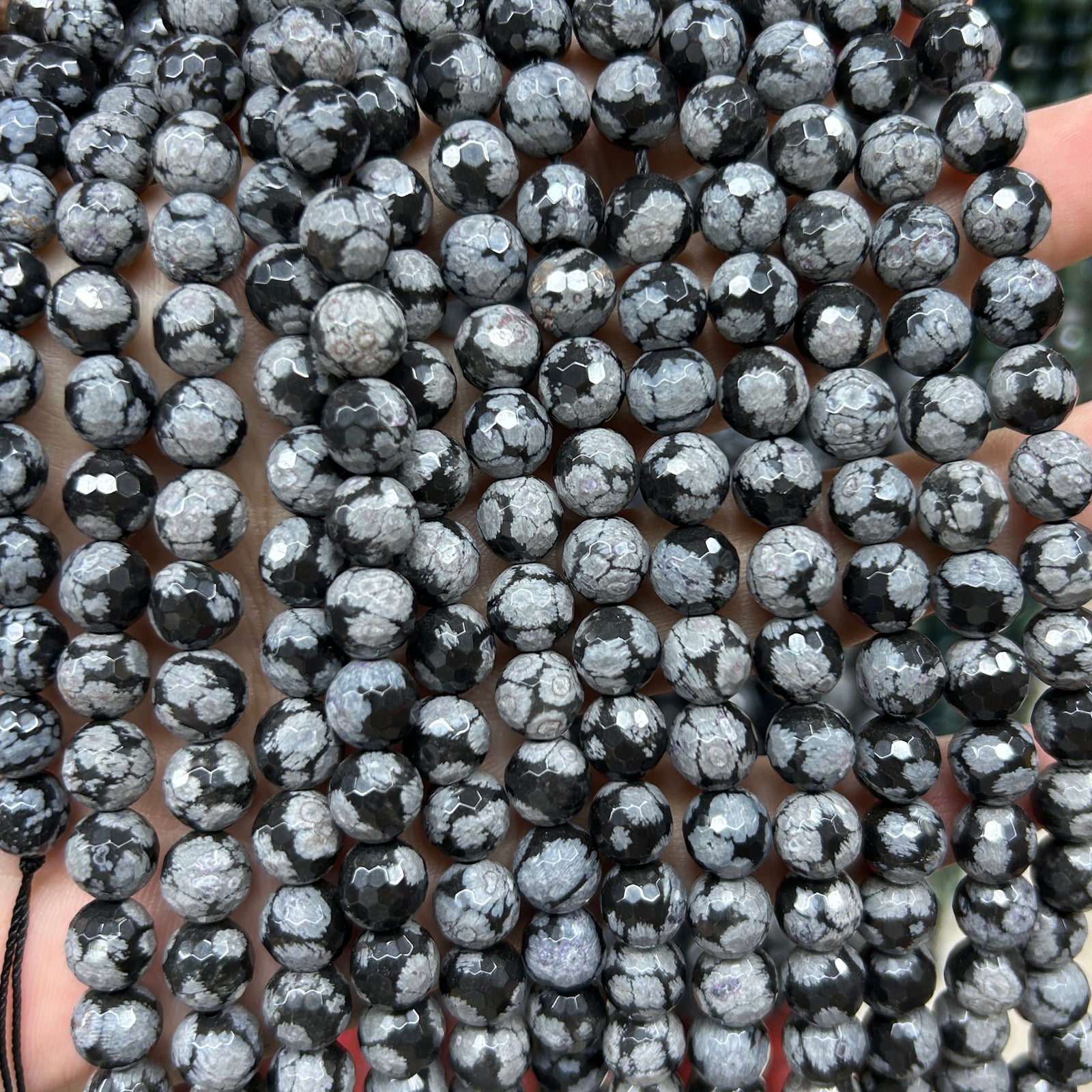 Snefnug Obsidian Facetperler 6mm 8mm 10mm 15''