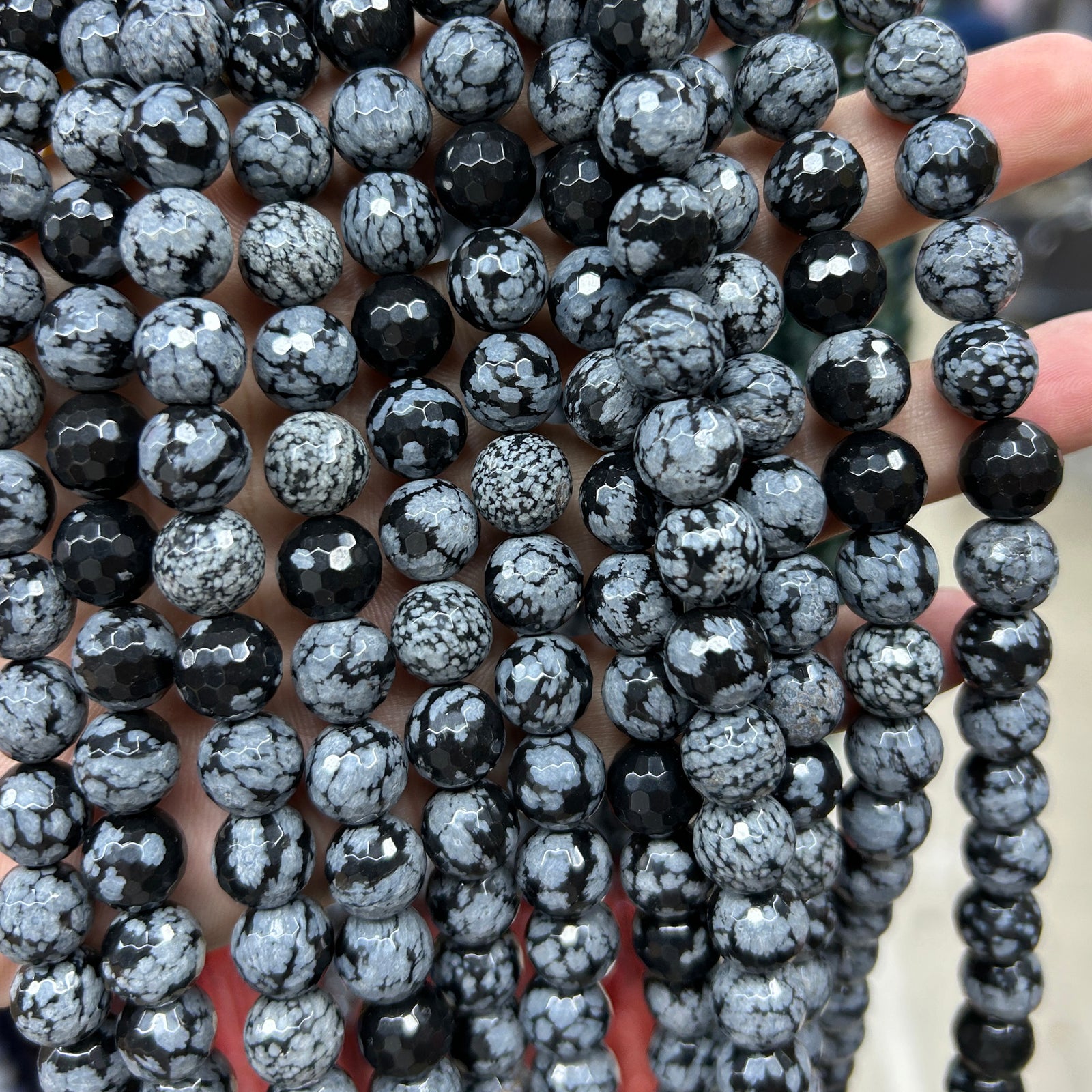 Snefnug Obsidian Facetperler 6mm 8mm 10mm 15''