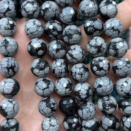 Snowflake Obsidian Faceted Beads 6mm 8mm 10mm 15''