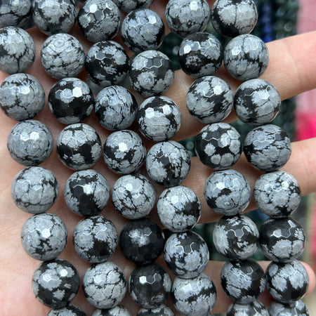Snowflake Obsidian Faceted Beads 6mm 8mm 10mm 15''